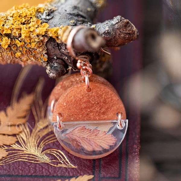 Real Fern Earrings - Autumn - Pressed Flower Earrings , Gifts For Her , Resin Je