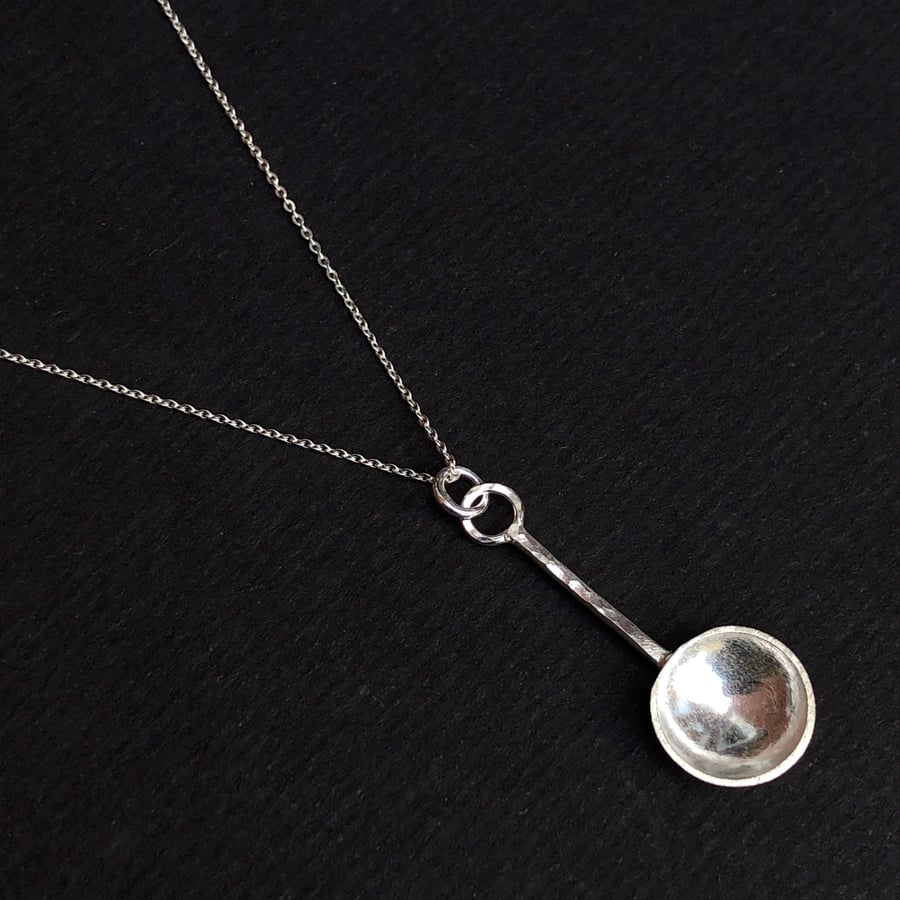 Sterling silver spoon pendant with hammered det... Folksy