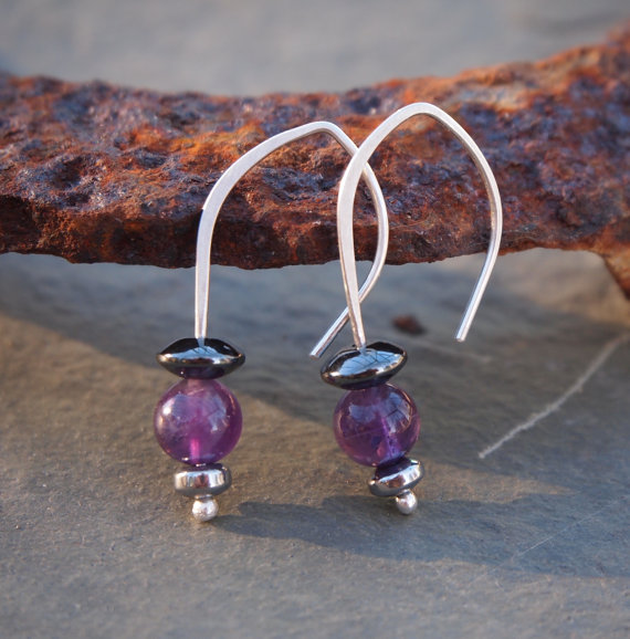 amethyst silver drop earrings, February birthstone