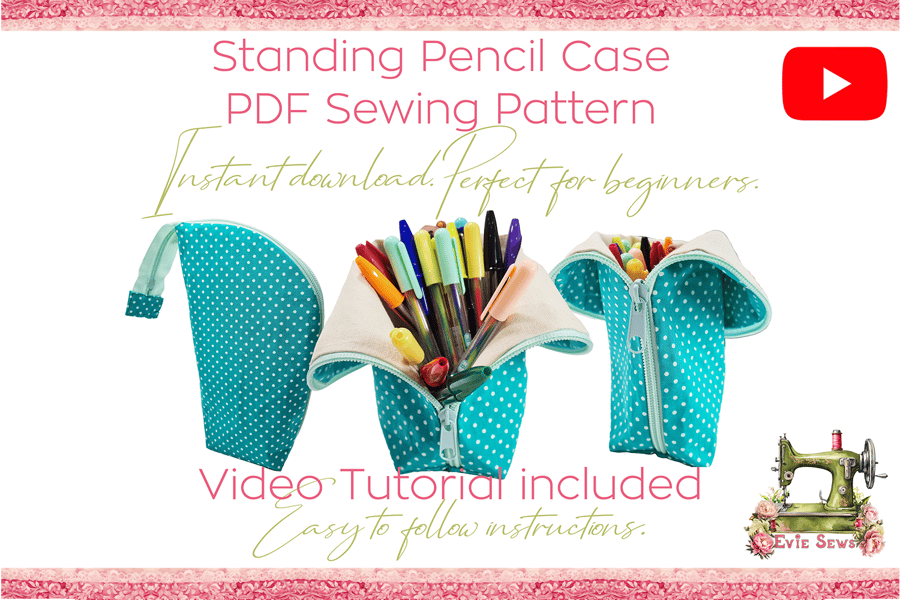Sewing Pattern for Standing Zipper Pouch Pen Holder, Student Organizer Gift
