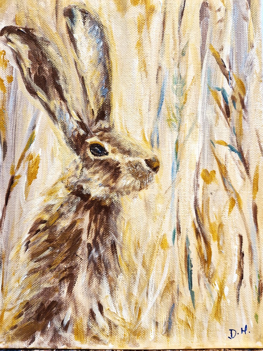 Original Hare Painting in Acrylics on Canvas, British Wildlife Art