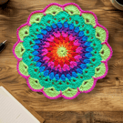 colourful crochet doily, mandala flower table mat
