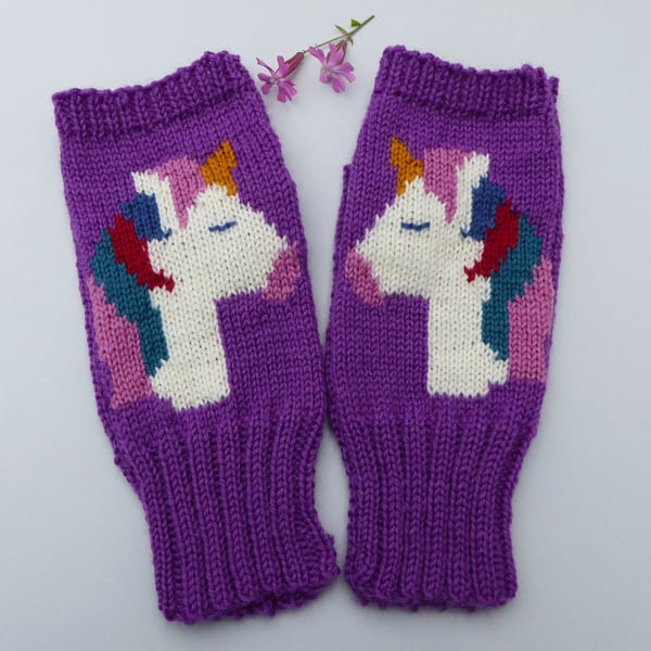 Knitted Unicorn Fingerless Gloves