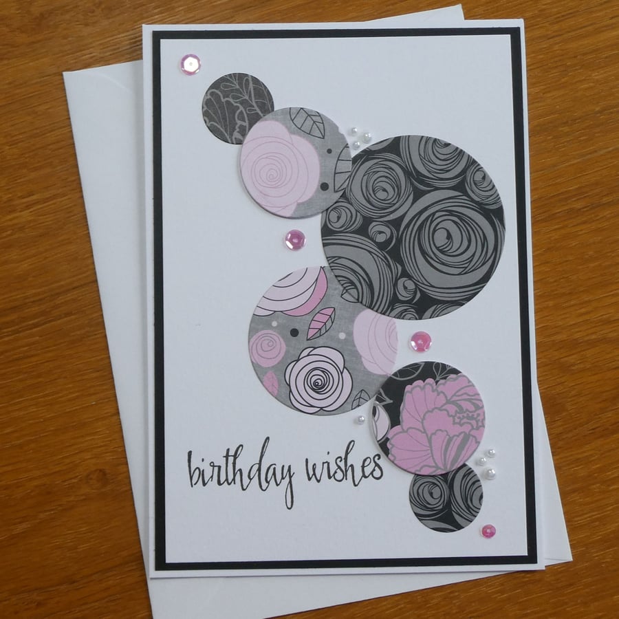 Large Birthday Card - Pink Floral Circles