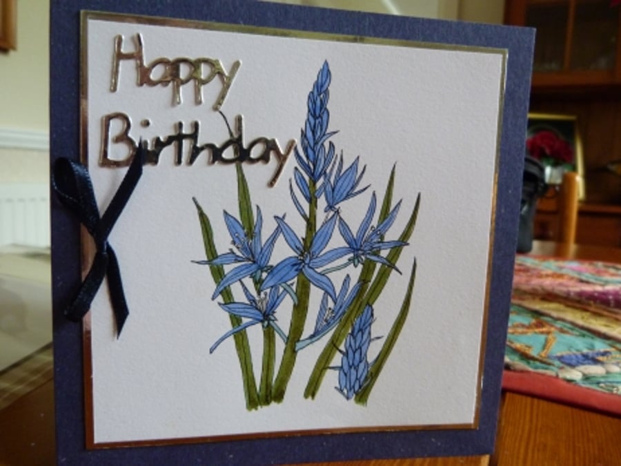Blue Flower birthday Card