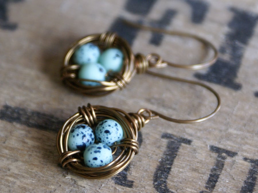 Mint Green Birds Nest Earrings