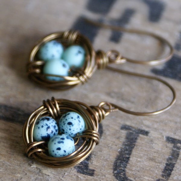 Mint Green Birds Nest Earrings