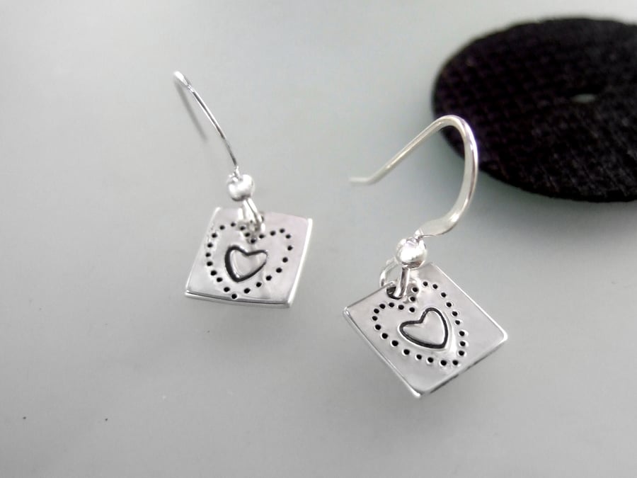Recycled Sterling Silver Heart Drop Earrings