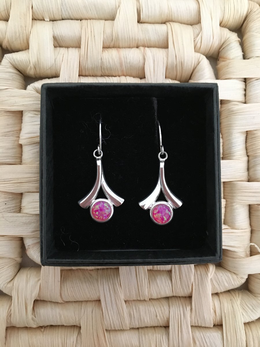 Dainty Wishbone Earrings with Faux Opal Centres