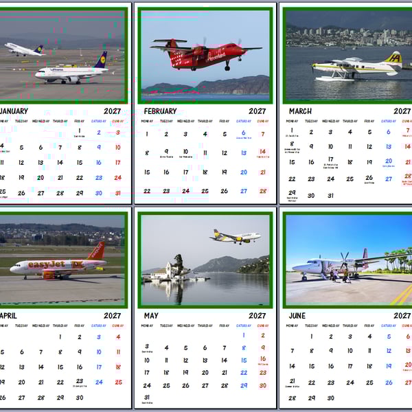2027 Calendar Aeroplanes Commercial A4 Page Per Month 
