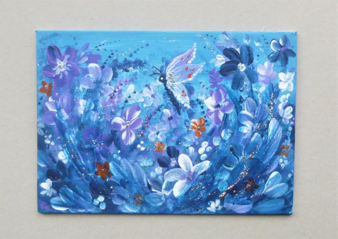 fantasy butterfly garden acrylic original art painting (ref f682 K2 )