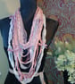 Handmade upcycled Gothic Boho infinity scarf, Coquette, baby doll pink,