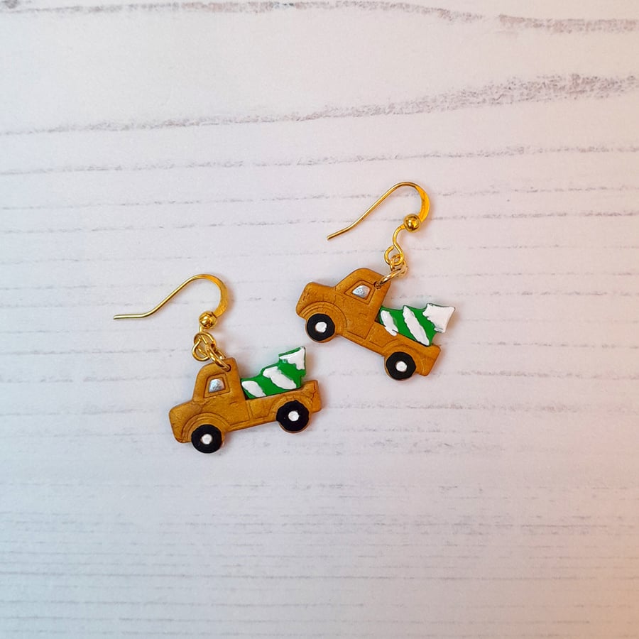 Car and Christmas tree earrings DROP VERIONS, new gold colour