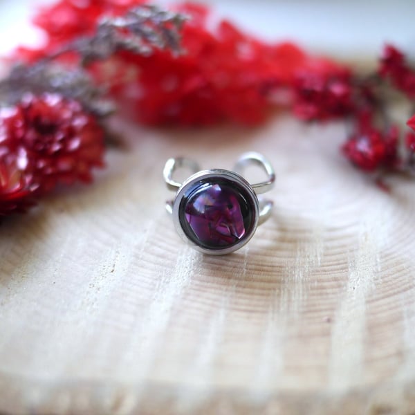 Hypoallergenic Adjustable Stainless Steel Resin and Abalone Shell Ring