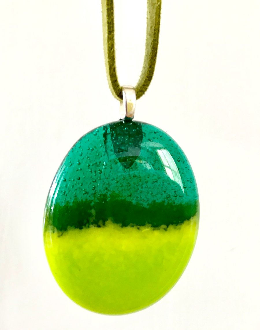 Glass Cast Green & Aqua Oval Pendant