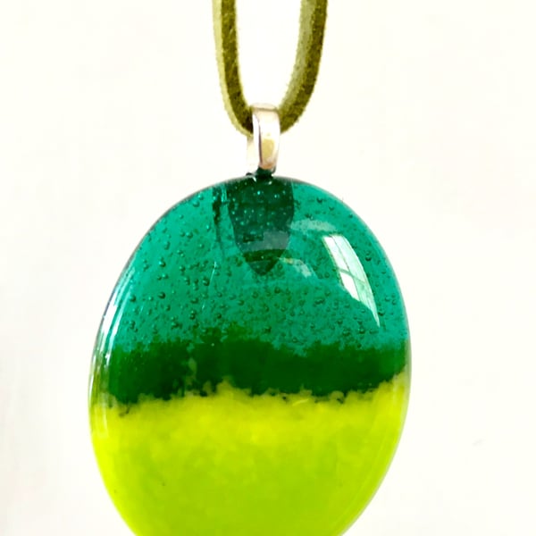 Glass Cast Green & Aqua Oval Pendant