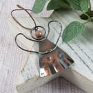 Angel Decoration with Stamped Hearts and Rhodonite Gemstone 