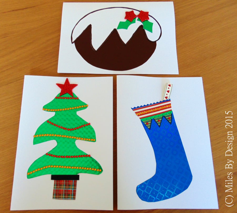 Set of Three Holographic Christmas Themed Cards