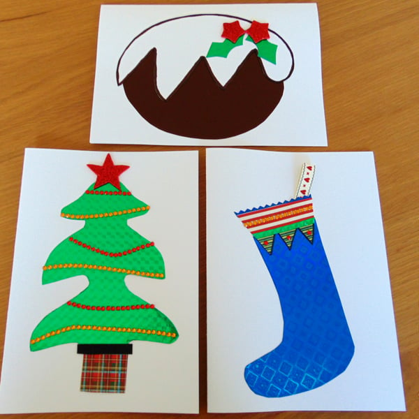 Set of Three Holographic Christmas Themed Cards