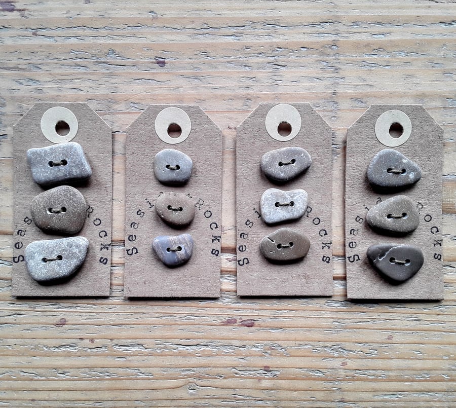 Set of Three Wonky Beach Pebble Buttons 