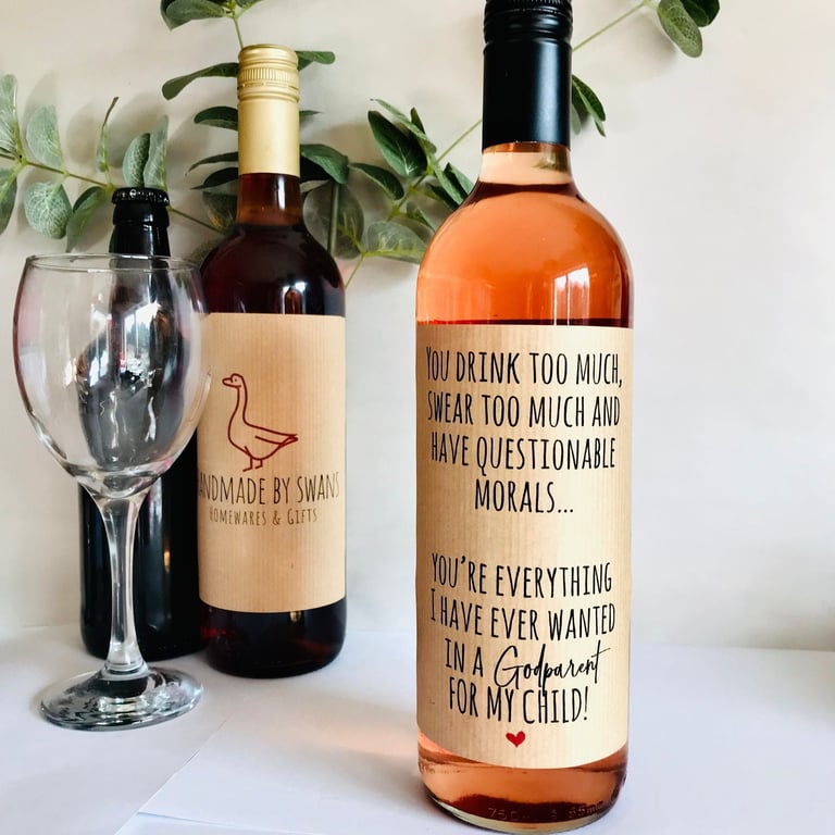 Funny godparent gift, wine label, godmother wine label, godparent friend wine la