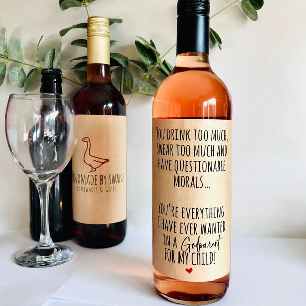 Funny godparent gift, wine label, godmother wine label, godparent friend wine la