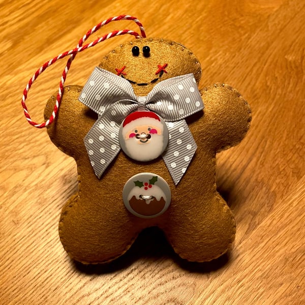 Grey Christmas Buttons felt gingerbread man