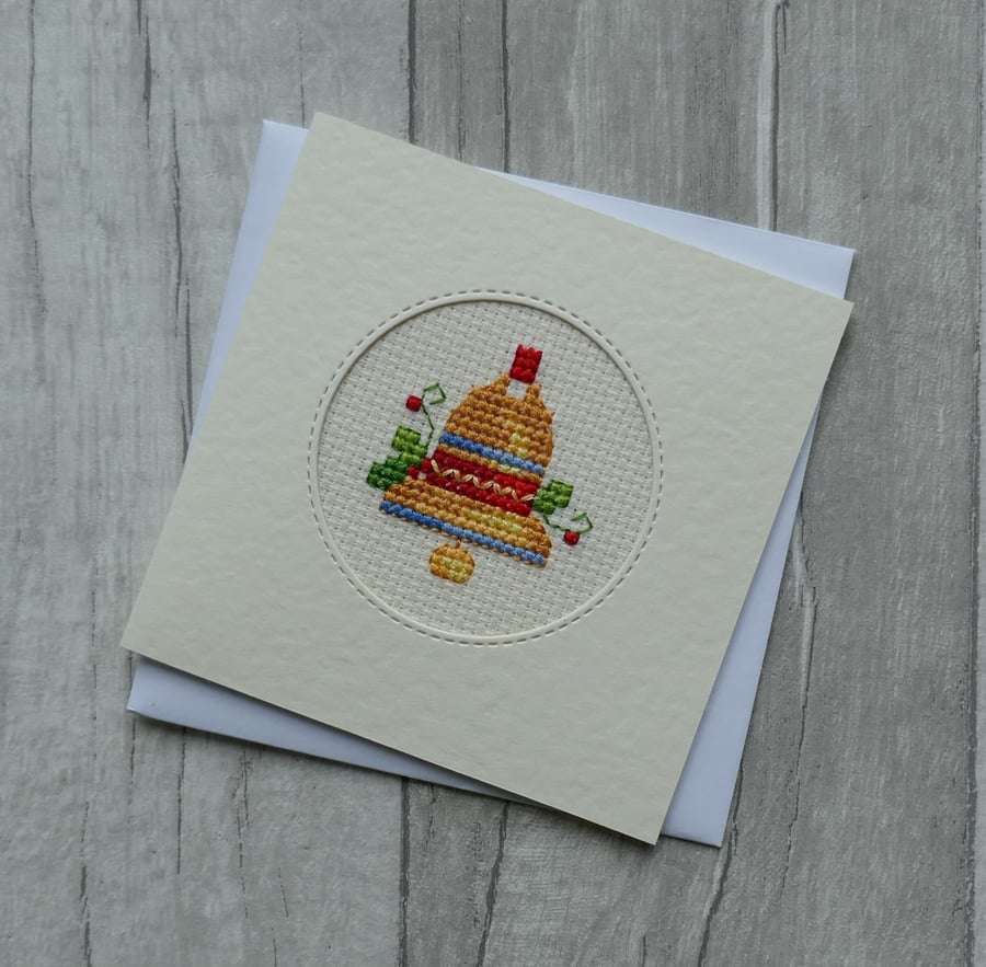 Christmas Card - Gold Cross Stitch Bell