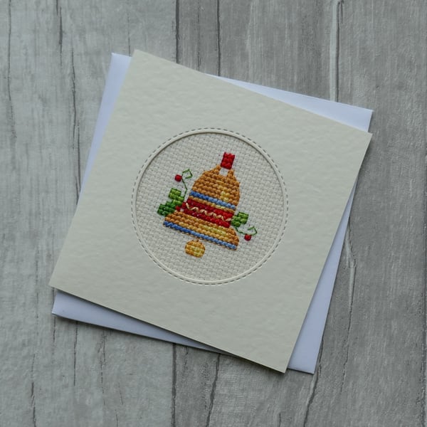 Christmas Card - Gold Cross Stitch Bell