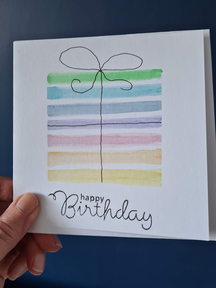 Watercolour rainbow gift birthday card handpainted