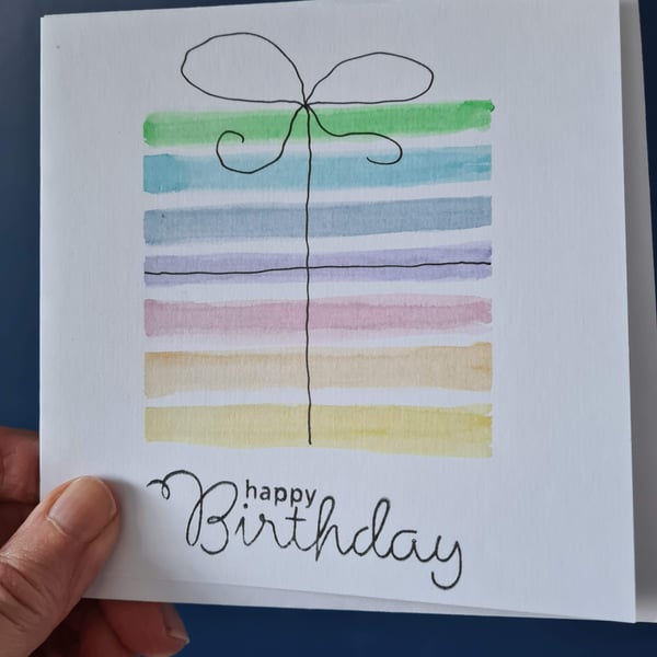 Watercolour rainbow gift birthday card handpainted