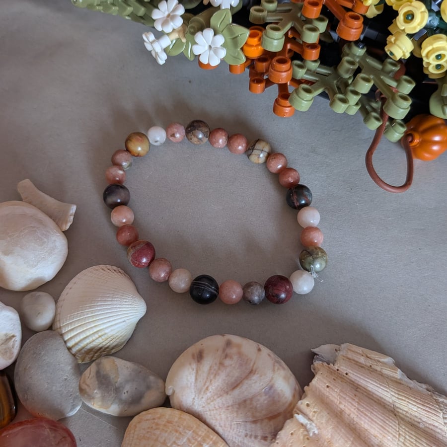 Polychrome and pink lepidolite bracelet for anxiety relief and courage
