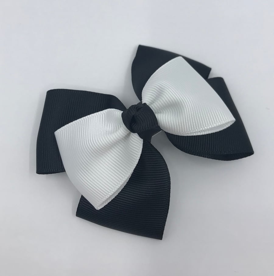 Black and White Top Knot Bow on Clip