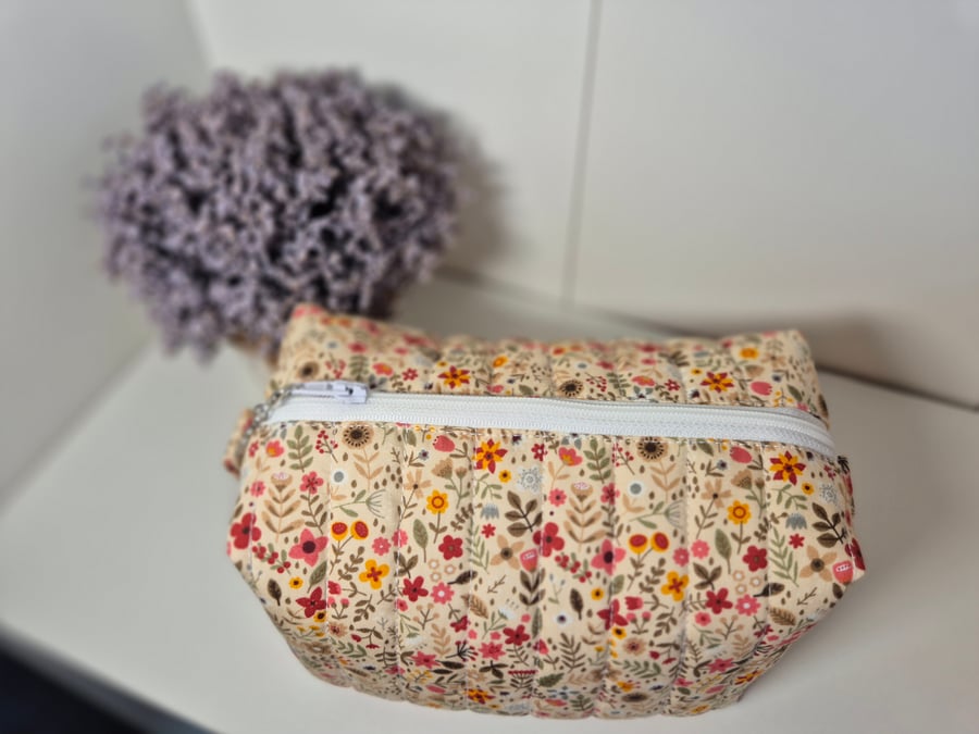 Padded floral toiletries bag with zip - 'poppy' fabric design