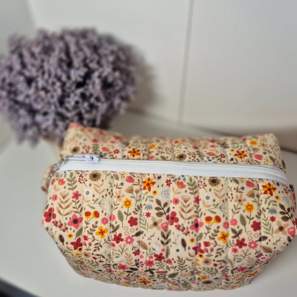 Padded floral toiletries bag with zip - 'poppy' fabric design