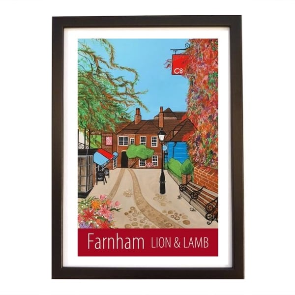 Farnham Lion and Lamb travel poster print by Susie West