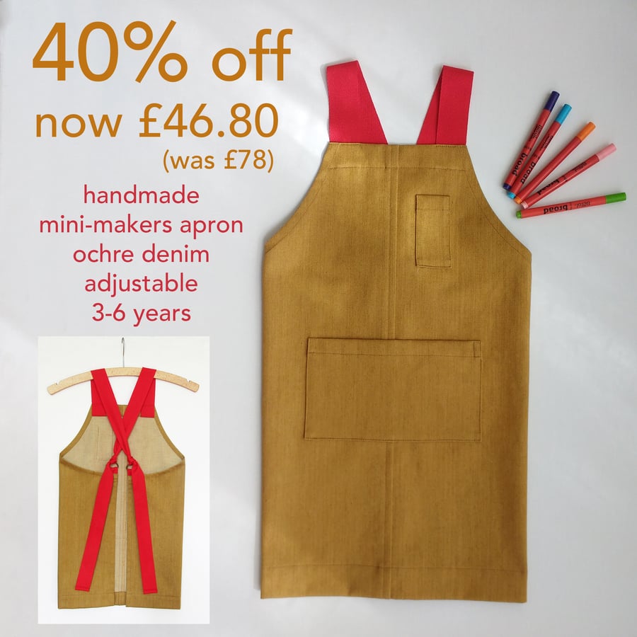 3-6yrs Mini-Makers Apron, Childs Adjustable Crossback, Upcycled.