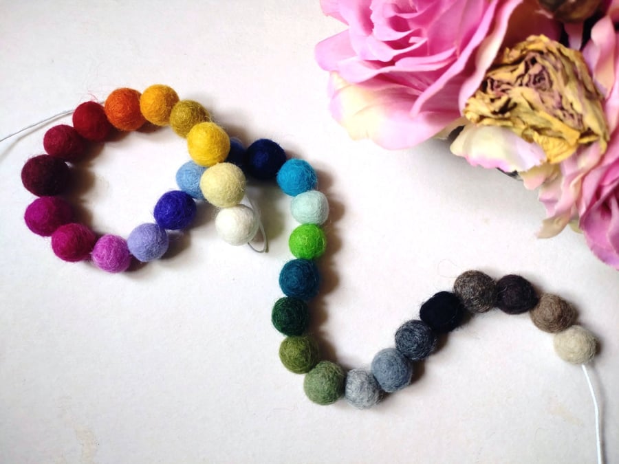 Felt Ball Garland, Rainbow Colours, Party Decor