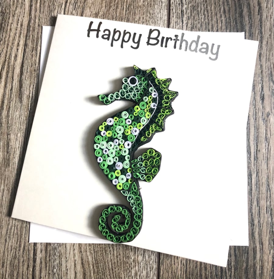Stunning Handmade Quilled Seahorse Card