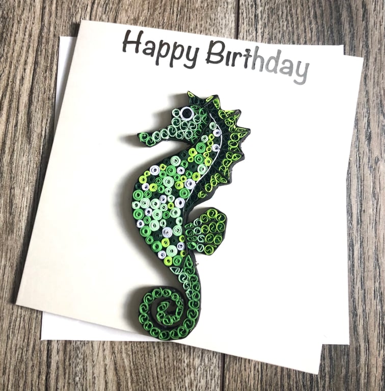 Stunning Handmade Quilled Seahorse Card