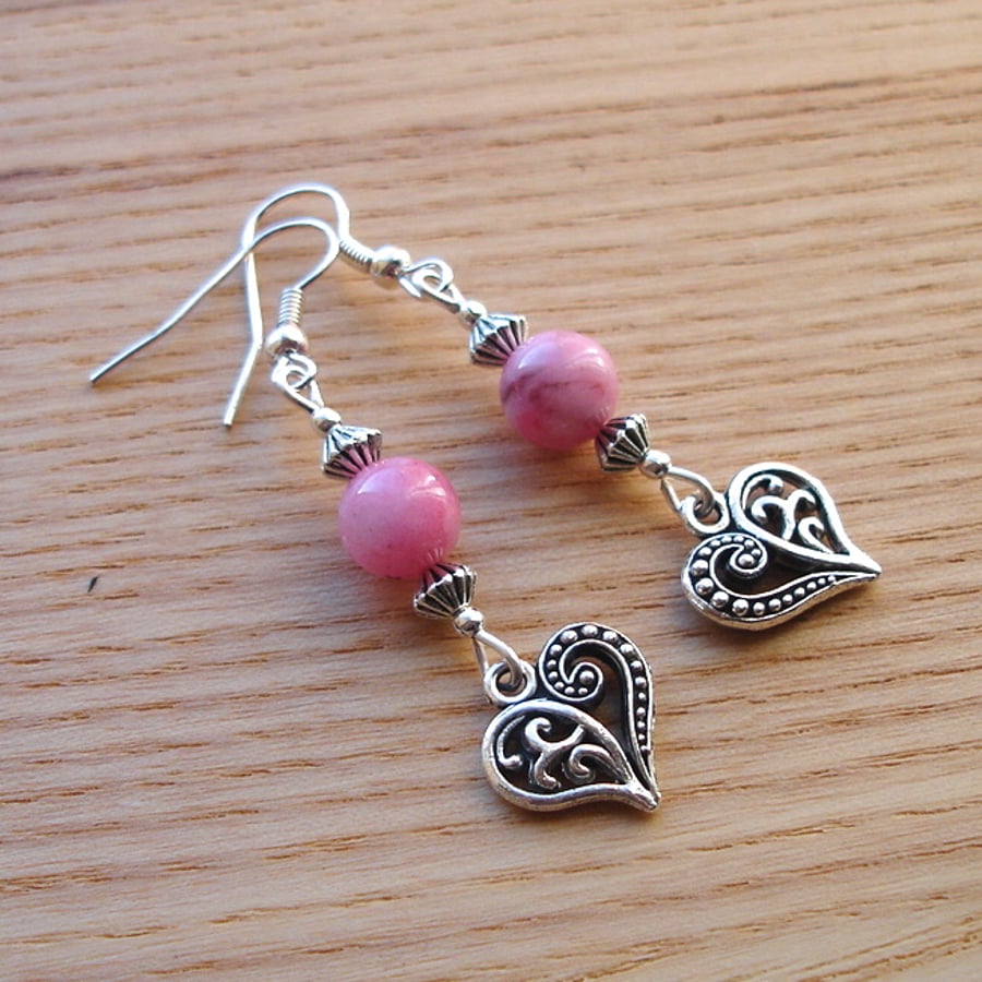 Pink Heart Charm Bead Earrings