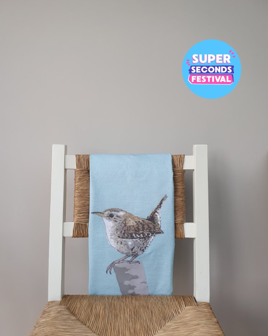 Wren organic cotton tea towel, ex-display, Super Seconds Festival