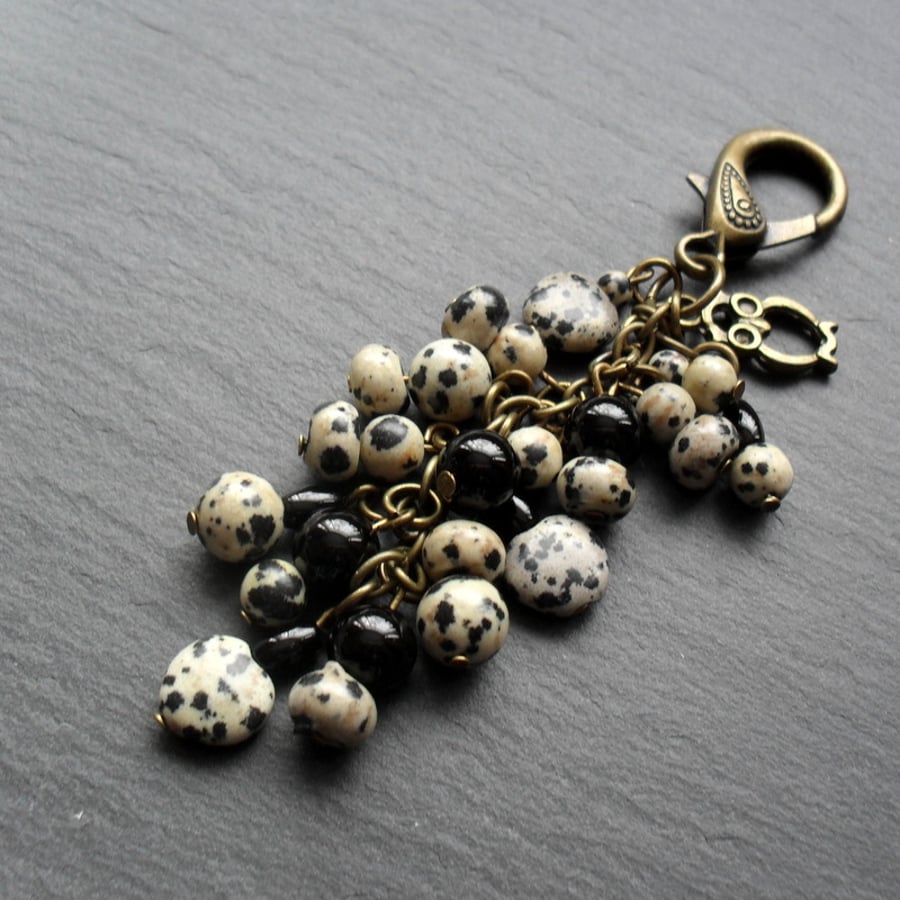 Dalmatian Jasper and Black Onyx Bag Charm