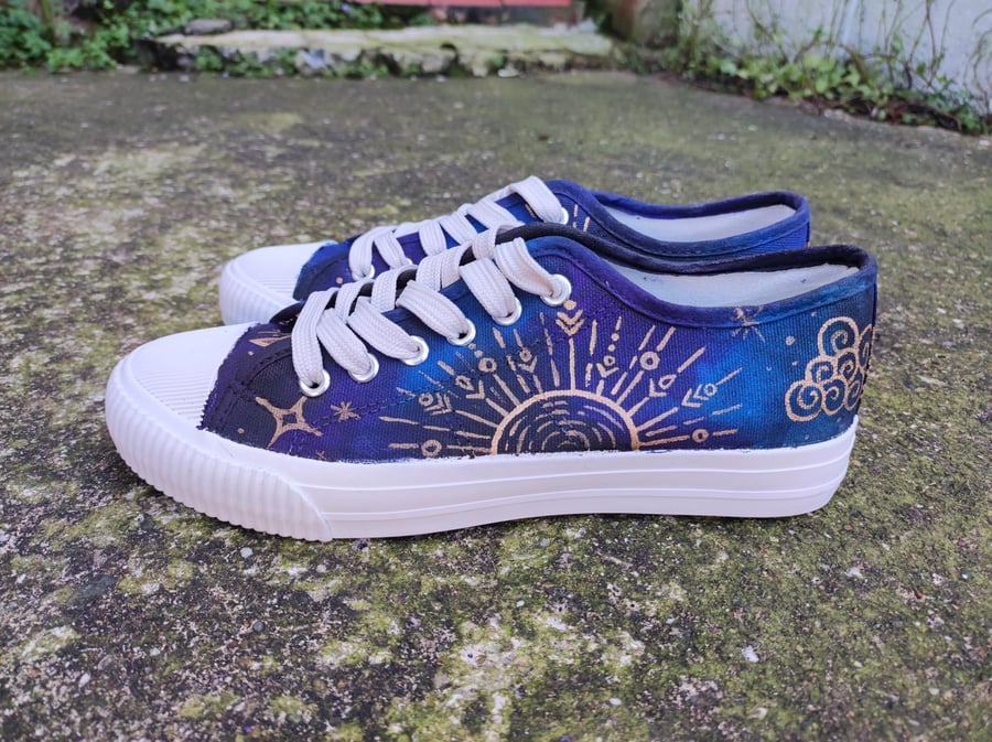 Star and Moon Galaxy Astronomy Hand Painted Canvas Shoes