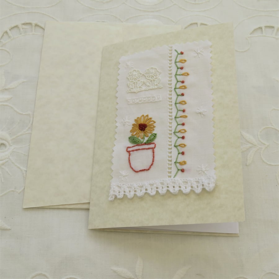 Hand-stitched Greetings Card - Blank inside