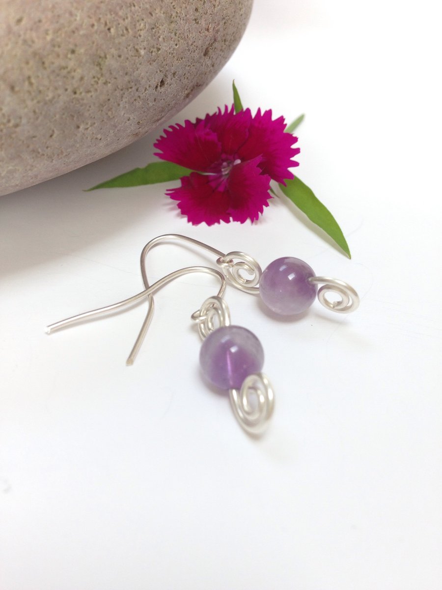 Sterling Silver Amethyst Double Swirl Earrings
