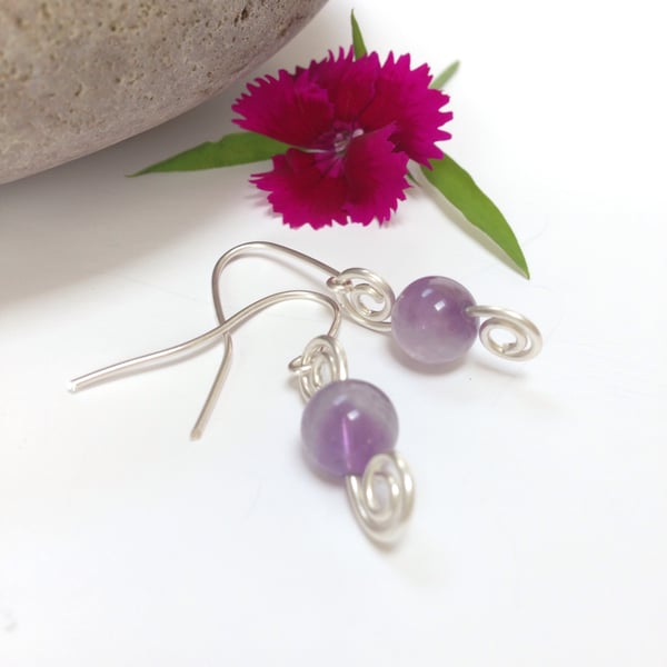 Sterling Silver Amethyst Double Swirl Earrings