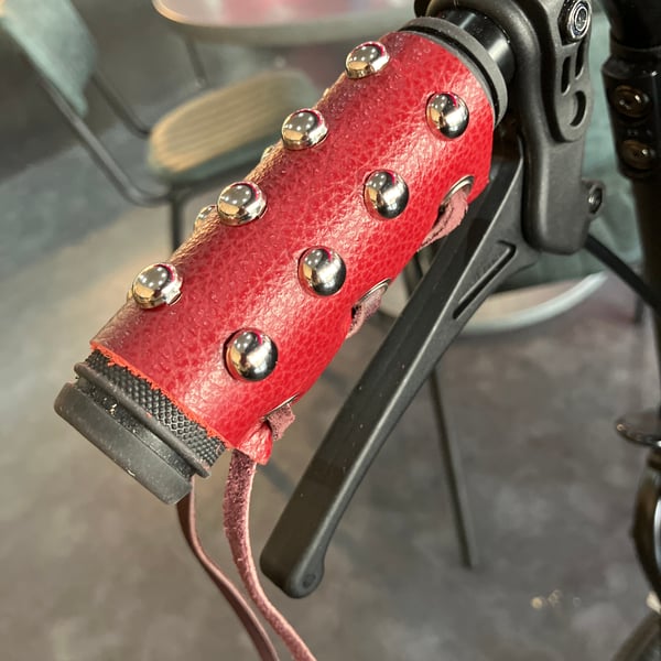 Dark Red Leather Wheelchair Handle Decorations with Chrome Dome Studs
