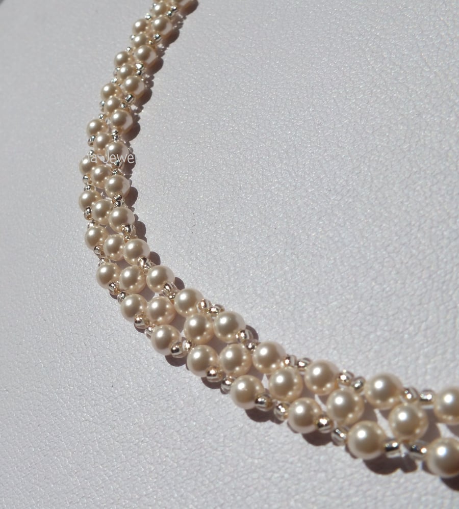 Handwoven White Pearl Necklace