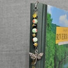 Patterned Metal Bookmark with Millefiori Beads and Dragonfly Charm